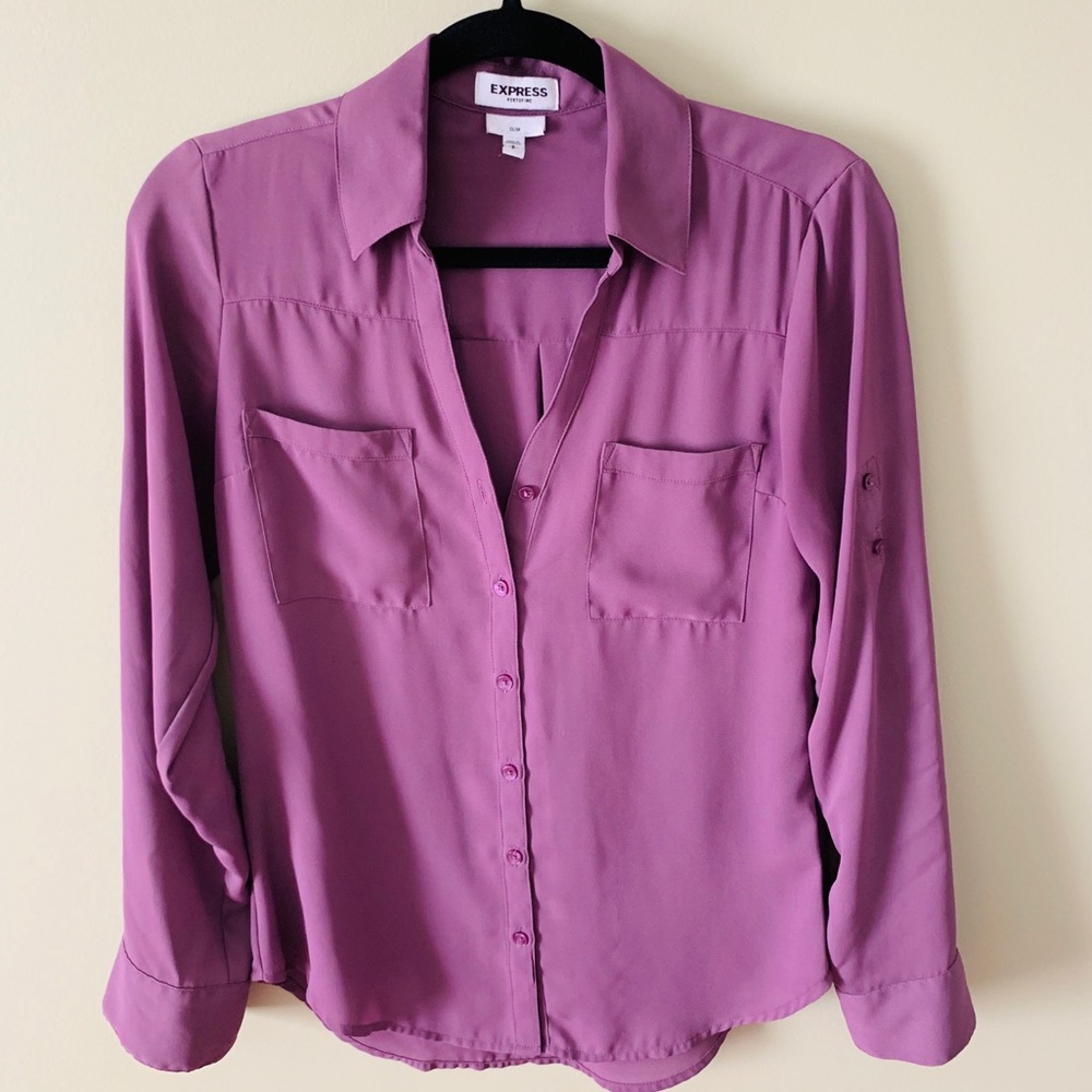 Women’s Express Purple Slim Portofino Button Down